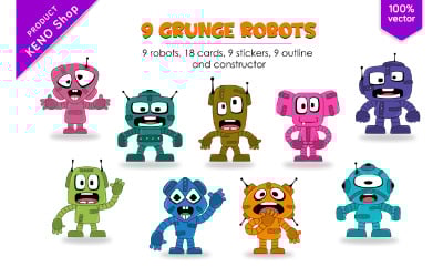 9 Funny Cartoon Robots Vector