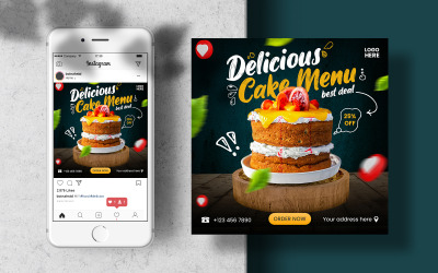 Cake Menu Instagram Post Banner. Mall för sociala medier
