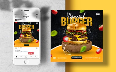 Flux Instagram spécial Burger. Bannière de publication sur les réseaux sociaux