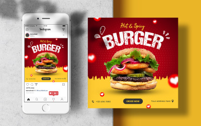 Modèle de flux Instagram de Burger Menu. Publication sur les réseaux sociaux
