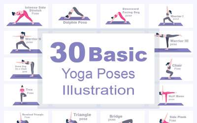 30 пози йоги та фітнес вправи ілюстрація