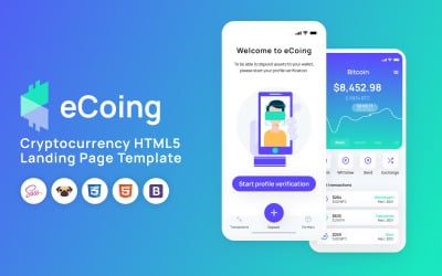 eCoing - целевая страница HTML5 для криптовалюты