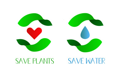 Salvar plantas e salvar modelo de conjunto de ícones de água.