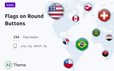 Conjunto de ícones de bandeiras country em botões redondos