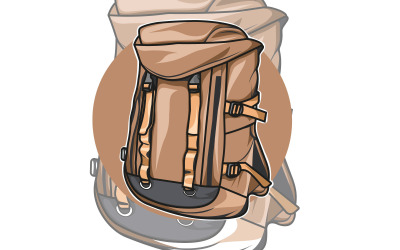 Ovanlig brun ryggsäck. Ryggsäckens ovanliga design. Tillbehör. Fri
