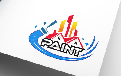 Design de logotipo de pintura de casa com pincel colorido