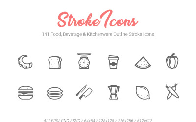 Food Drink Kitchen Line Stroke Iconset Vorlage