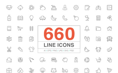 660 Line Icons Pack Iconset-sjabloon