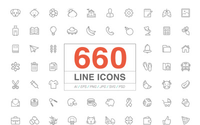 Modèle de jeu d&amp;#39;icônes 660 Line Icons Pack