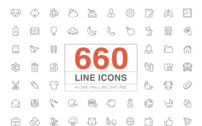 Plantilla de conjunto de iconos de paquete de iconos de 660 líneas