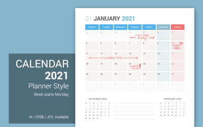 Calendar 2021 Planner Design Week começa na segunda-feira Planner
