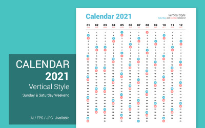 Calendario 2021 in stile verticale pianificatore di fine settimana sabato e domenica
