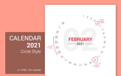 Kalendarz 2021 Okrąg projekt z oddzielnymi plikami Planer na cały miesiąc