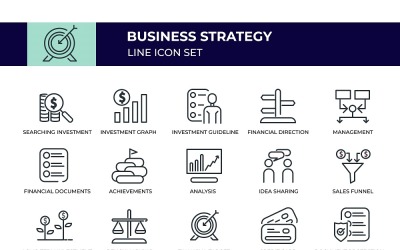 Sada ikon linie obchodní strategie
