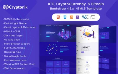Cryptonik - ICO, Bitcoin and Cryptocurrency HTML Website Template