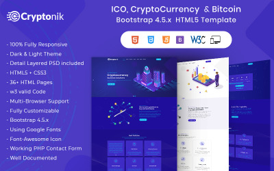 Cryptonik - ICO, Bitcoin en Cryptocurrency HTML-websitesjabloon