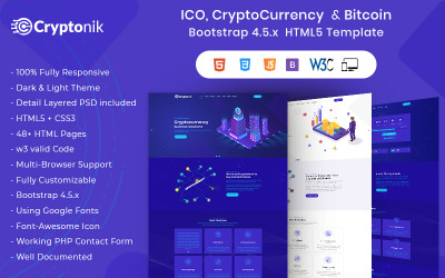 Cryptonik - ICO, Bitcoin та Cryptocurrency HTML шаблон веб-сайту