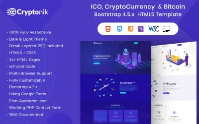 Cryptonik - modelo de site HTML ICO, Bitcoin e criptomoeda