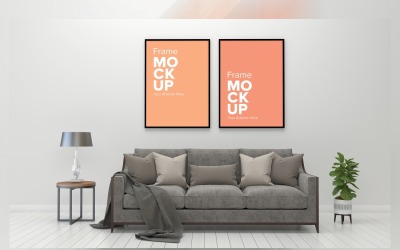 Bank Met Kussens, Lamp En Kamerplant In Een Kamer Mockup
