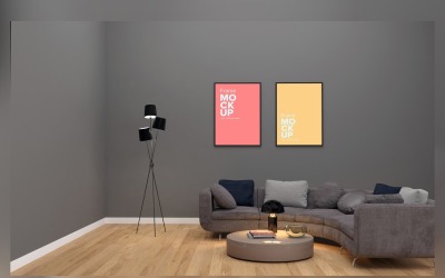 Divano Di Lusso Con Cuscini Colorati, Lampada E Tavolo In Un Mockup Di Camera