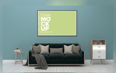 Woonkamer Bankkussens en kruk met boeken Frames Productmodel