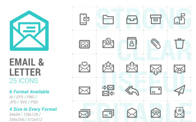E-post och brev Mini Iconset-mall