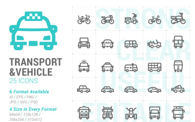 Mini conjunto de iconos de transporte y vehículos