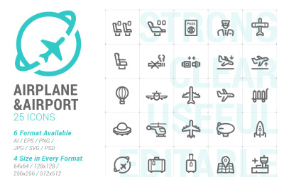Modelo de conjunto de ícones para aviões e aeroportos