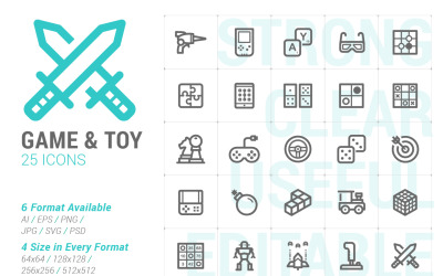 Modelo de mini conjunto de ícones de jogos e brinquedos