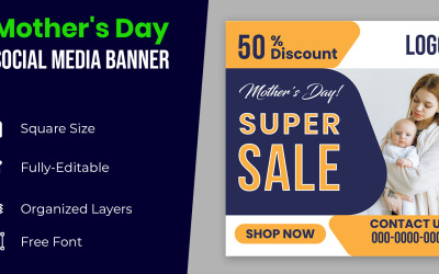 Mothers Day Banner Design Yellow &amp;amp; Blue Color