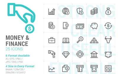 Peníze &amp;amp; Finance Mini Iconset šablona