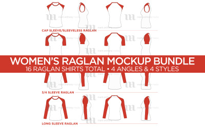 Pacote de camisa feminina raglan - modelo de maquete vetorial