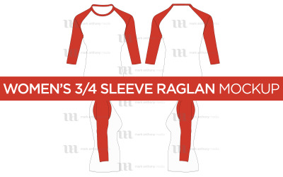 Raglan Damen 3/4 Ärmel Shirt - Vector Mockup Template
