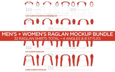 Raglan mannen + vrouwen shirt bundel vector mockup sjabloon