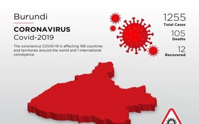 Betrokken land in Burundi 3D-kaart van coronavirus-huisstijlsjabloon