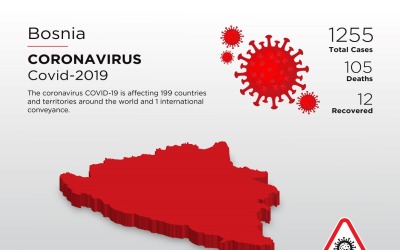Bosznia és Hercegovina érintett ország 3D térképe a koronavírus arculati sablonról