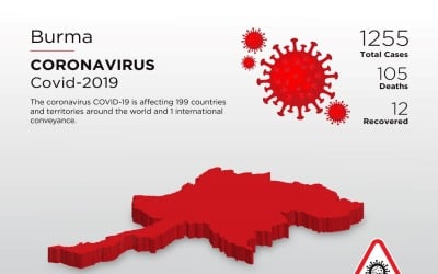 Burma betroffenes Land 3D-Karte der Coronavirus Corporate Identity-Vorlage