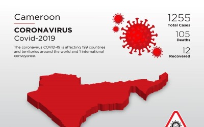Kamerun érintett ország 3D térképe a koronavírus arculati sablonról