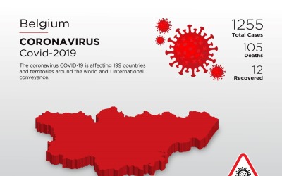 Modelo de mapa 3D do país afetado da Bélgica da identidade corporativa do coronavírus