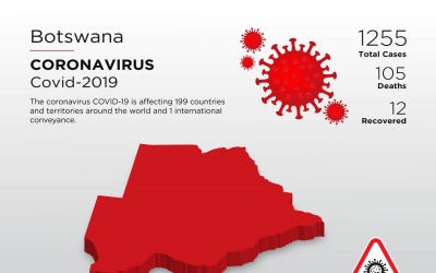 Modelo de mapa 3D do país afetado de Botsuana do modelo de identidade corporativa do coronavírus