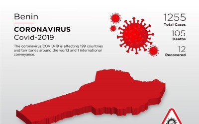 Plantilla de identidad corporativa del mapa 3D del coronavirus del país afectado por Benin