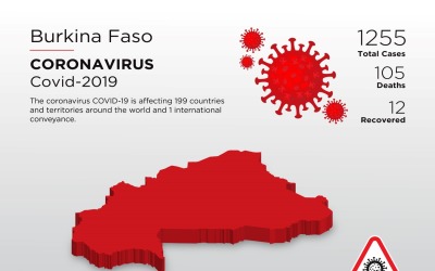 Plantilla de identidad corporativa del mapa 3D del coronavirus del país afectado por Burkina Faso
