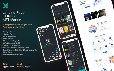 Шаблон веб-сайта HTML5 NFT Marketplace и дизайн мобильного приложения