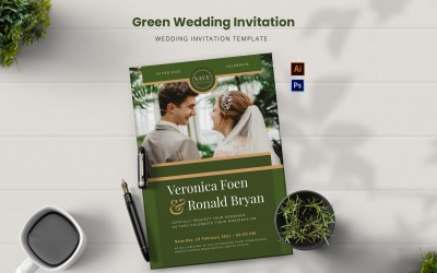 Yeşil Düğün Davetiyesi Şablonu