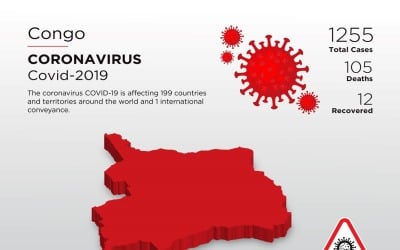 Congo, República Democrática do país afetado Modelo de mapa 3D de identidade corporativa do Coronavirus