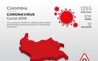 哥伦比亚受影响国家的冠状病毒企业标识模板的3D地图