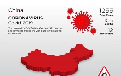 Kina-drabbade land 3D-karta över Coronavirus mall för företagsidentitet