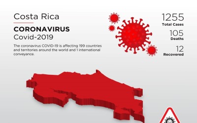 Kosta Rika Etkilenen Ülke Coronavirus Kurumsal Kimlik Şablonunun 3D Haritası