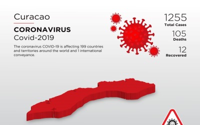 Кюрасао, пострадавшая страна, 3D-карта с шаблоном фирменного стиля коронавируса
