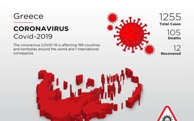 Mappa 3D del paese interessato dalla Grecia del modello di identità aziendale del Coronavirus